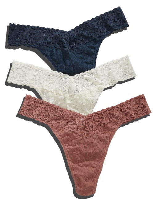 Hanky Panky Signature Lace Original Rise Thong Fashion 3-pack In Ivory,pink,nori