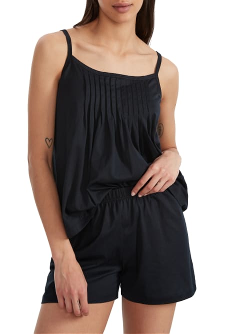 Hanro Julia Short Scoop-neck Pintuck Pajama Set In Black