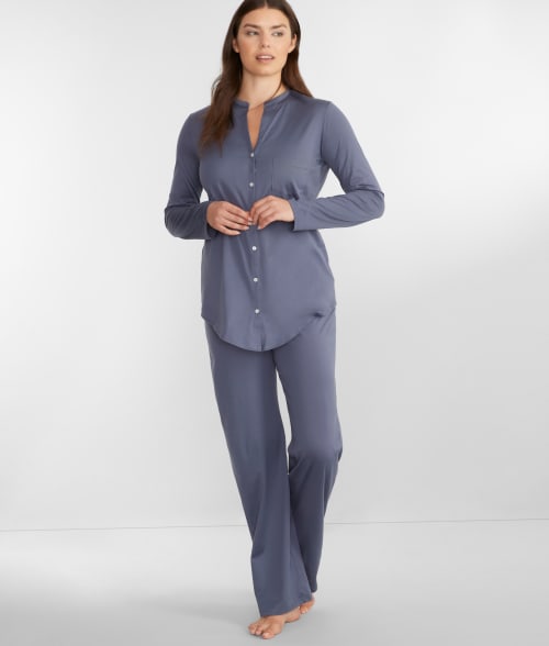 Shop Hanro Cotton Deluxe Knit Pajama Set In Nightshade