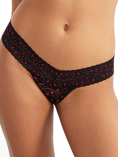 Hanky Panky Xdye Low-rise Leopard-print Lace Thong In Black,tulip Pink