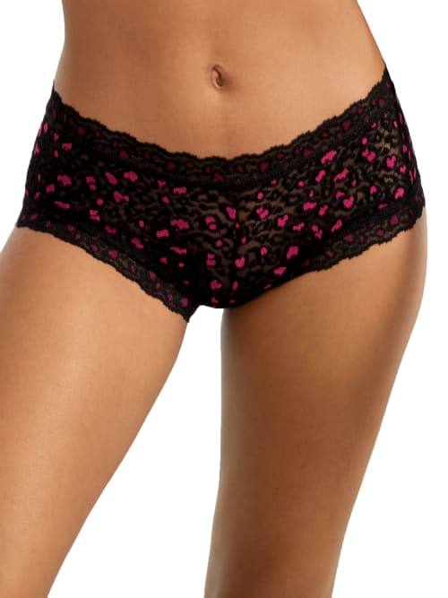 Hanky Panky X-dye Leopard Print Lace Boyshorts In Black,tulip Pink