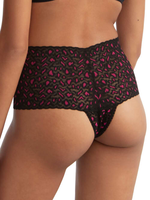 Hanky Panky Leopard Cross-dyed Lace Retro Thong In Black,tulip Pink