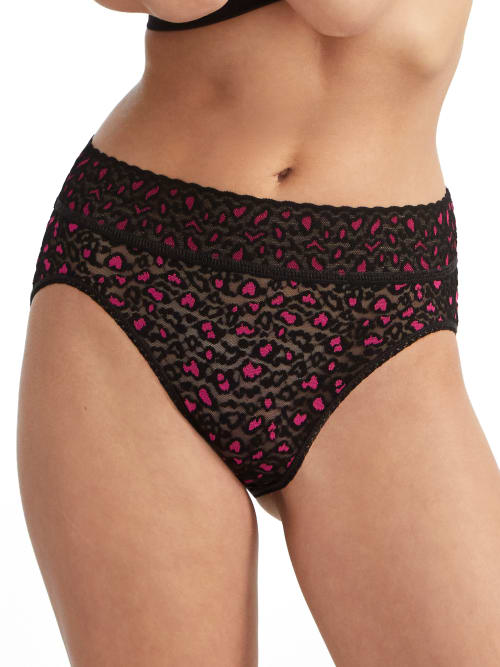 Hanky Panky Leopard Cross-dyed Lace French Brief In Black Tulip Pink