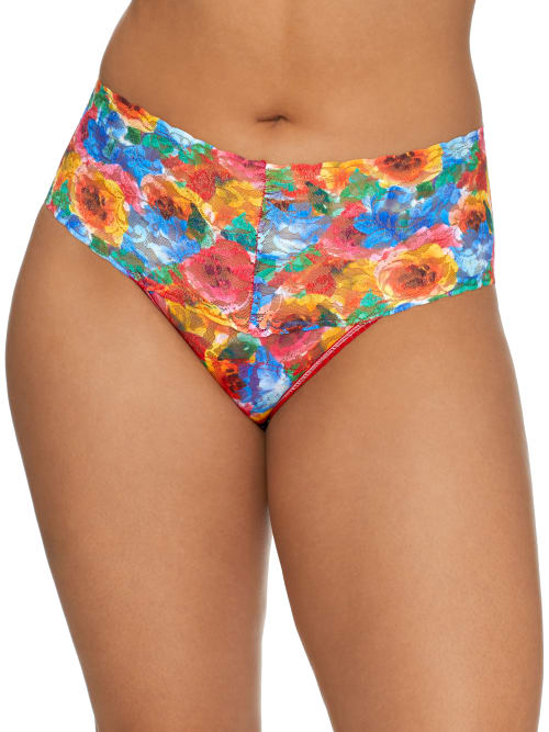 Hanky Panky Plus Size Printed Retro Lace Thong Sale In Bold Blooms