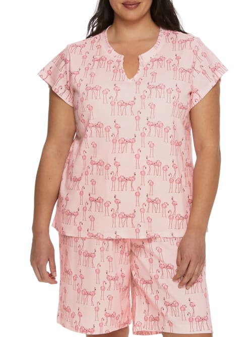 KAREN NEUBURGER PLUS SIZE SPLIT NECK BERMUDA KNIT PAJAMA SET