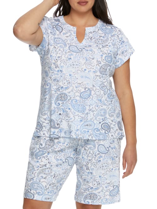 Karen Neuburger Plus Size Split Neck Bermuda Knit Pajama Set In Summer  Paisley