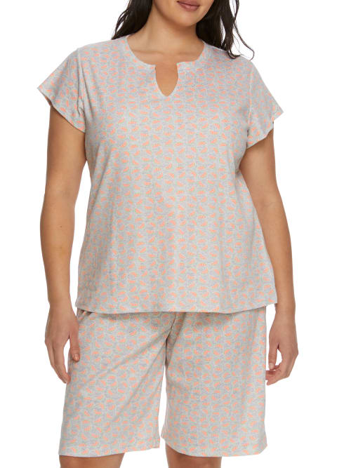 Karen Neuburger Plus Size Split Neck Bermuda Knit Pajama Set In Watermelon Slice