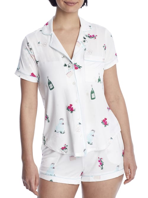 Kate Spade Celebration Short Jersey Pajama Set In White Floral