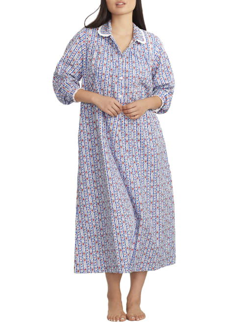 Lanz Of Salzburg Holiday Peterpan Woven Nightgown In Blue Heart Tyrolean