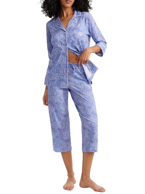 Shop Lauren Ralph Lauren Further Lane Capri Knit Pajama Set In Blue Paisley