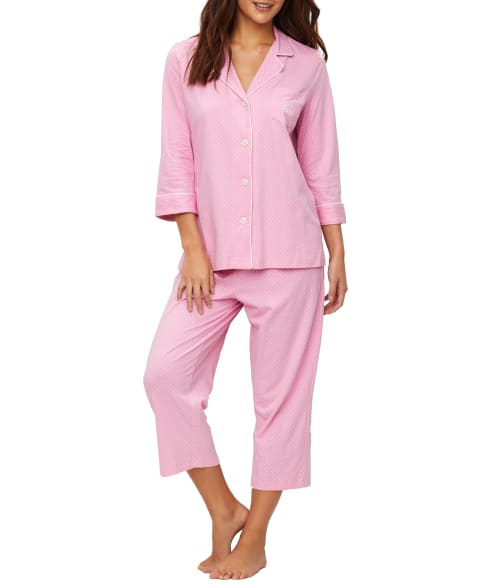 Lauren Ralph Lauren Further Lane Capri Knit Pajama Set In Pink Dot Print