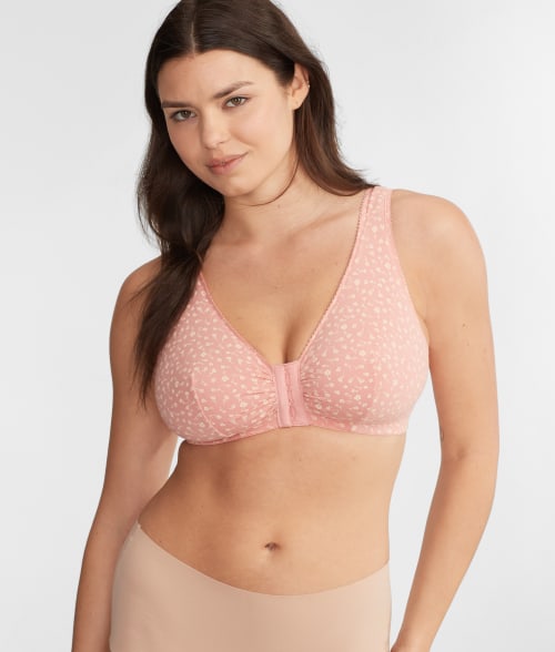Shop Leading Lady Meryl Front-close Wire-free Bra In Light Coral Floral