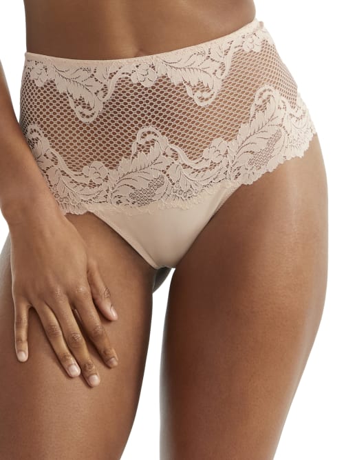 Le Mystere Lace Allure High Waist Thong In Soft Shell