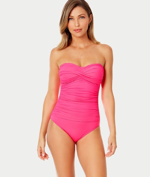 Shop Anne Cole Signature Live In Color Bandeau One-piece In Flamingo Pink