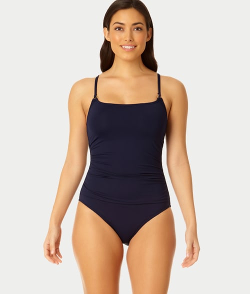 Shop Anne Cole Signature In Living Color Shirred Lingerie Maillot One-piece In Black