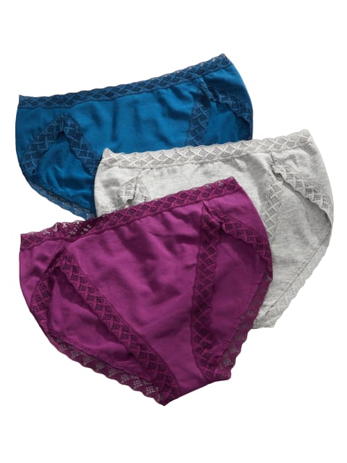 Natori Bliss Cotton French Cut 3-pack In Jewel,grey,blue