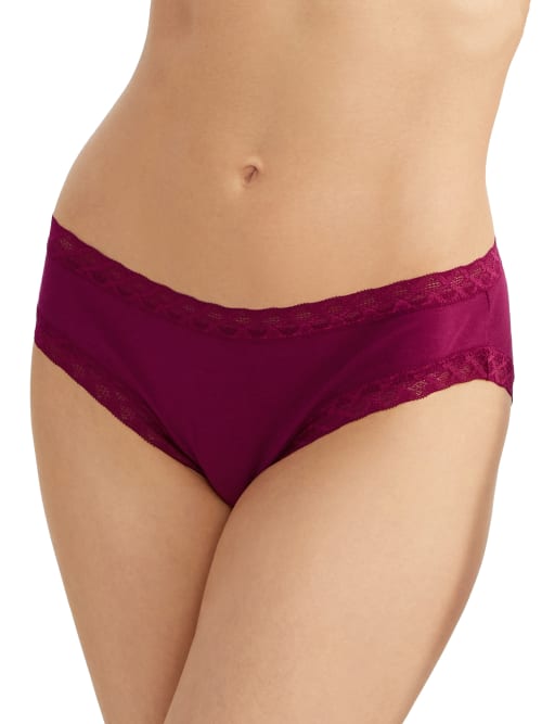 Natori Bliss Girl Comfortable Brief Panty Underwear With Lace Trim In Cabernet