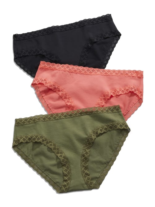 Natori Bliss Cotton Girl Brief 3-pack In Black,coral,thyme