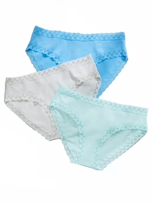 Natori Bliss Cotton Girl Brief 3-pack In Julep/linen/retro Blue