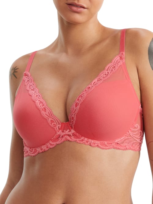 Natori Feathers Contour Plunge Lace-trim Bra 730023 In Damask Pink
