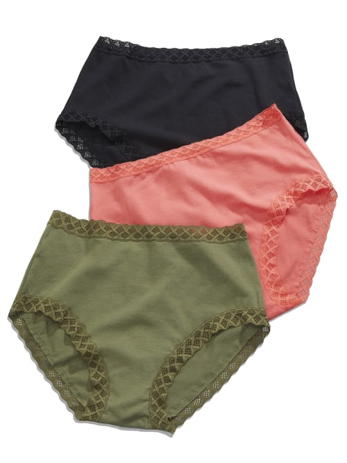Natori Bliss Cotton Full Brief 3-pack In Black,coral,thyme