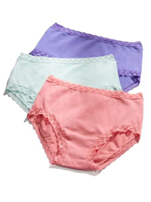 Natori Bliss Cotton Full Brief 3-pack In Pink,mint,purple