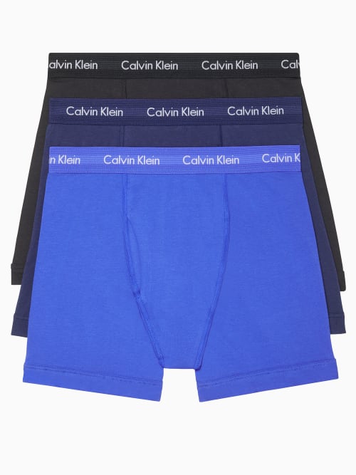Calvin Klein 3-pack Stretch Cotton Boxer Briefs In Black,blue,cobalt