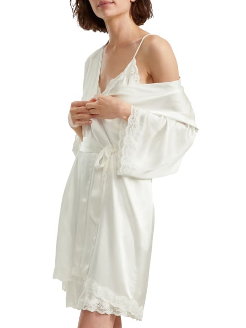 Shop Papinelle Camille Silk Short Robe In Ivory