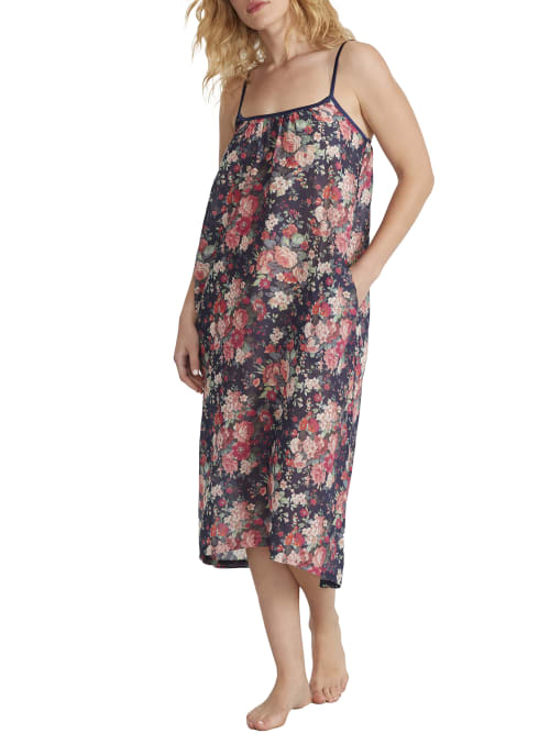 Shop Papinelle Grace Floral Maxi Woven Nightgown In Navy Floral