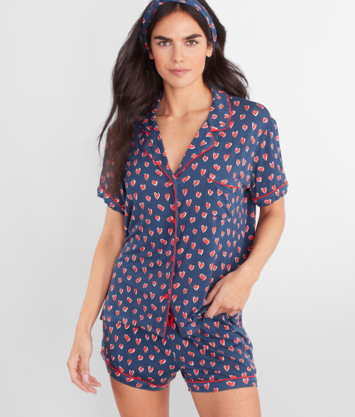 Pj Salvage Love You More Knit Short Pajama Set In Navy