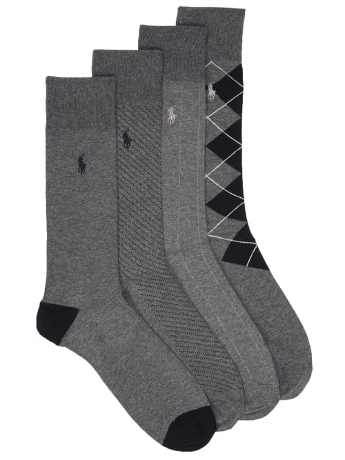 Polo Ralph Lauren Assorted Dress Socks 4-pack In Charcoal