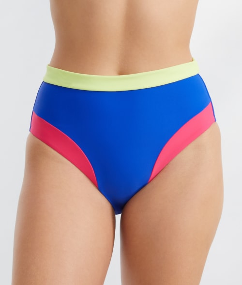 Pour Moi Palm Springs High-waist Control Bikini Bottom In Ultramarine,citrus