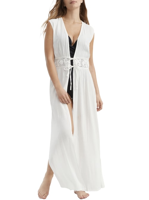 Pour Moi Crinkle Crotchet Maxi Cover-up In White