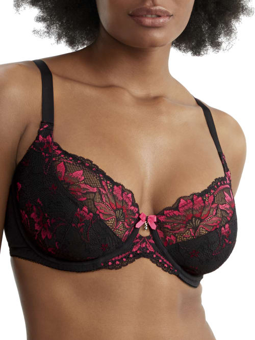 Pour Moi J'adore Side Support Bra In Black,pink