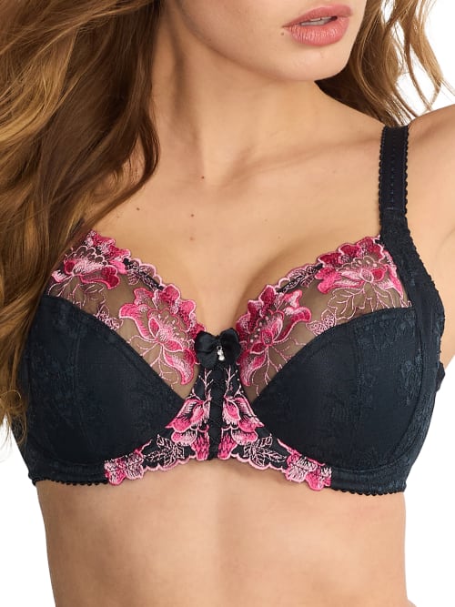 Pour Moi Sofia Embroidered Side Support Bra In Slate,pink