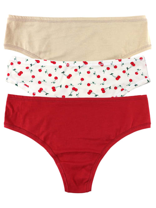 Shop Hanky Panky Natural Rise Thong 3-pack In Chai,cherry,cayenne