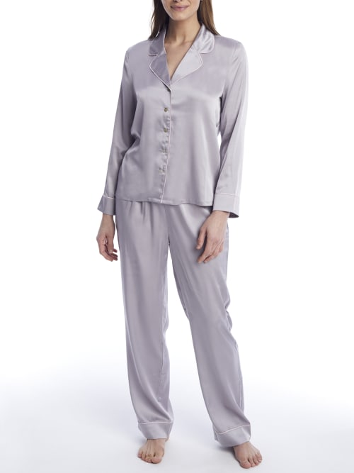 Reveal Washed Satin Long Pajama Set In Platinum | ModeSens