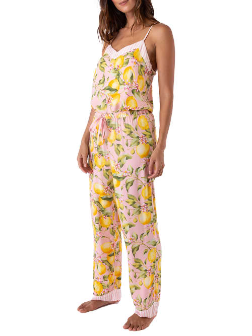 Shop Pj Salvage Full Bloom Lemons Woven Pajama Set In Lemon Rose