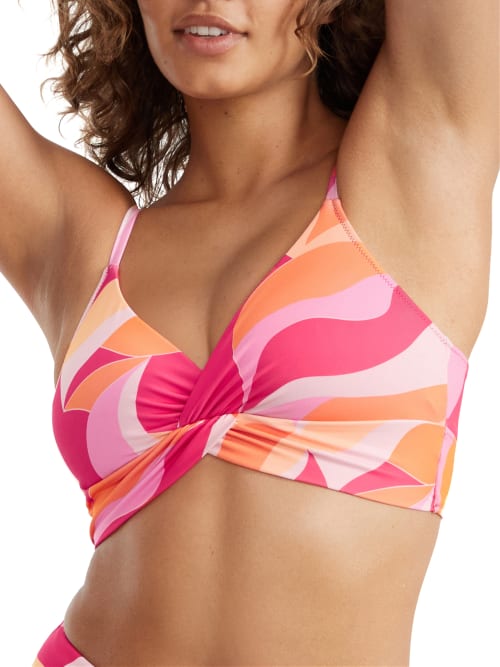 Shop Sanctuary Swim Shell Abstract Twist Bikini Top In Island Pink