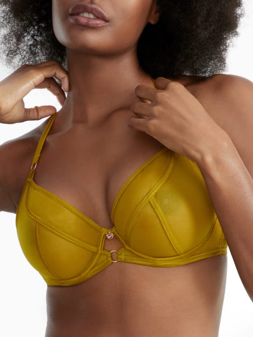 Scantilly By Curvy Kate Exposed Sheer Plunge Bra In Ochre