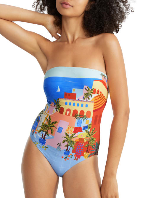 Seafolly On Vacation Bandeau Underwire One-piece Dd-cups In Azure