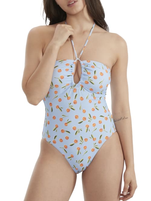 Seafolly Tangerine-print Bandeau One-piece Swimsuit In Powder Blue