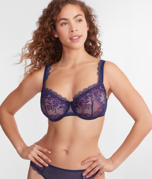 Simone Perele Singuliere Embroidered Tulle Demi Bra In Midnight