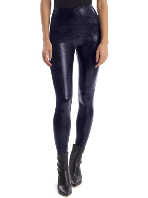 Commando Perfect Control Faux Leather Animal Leggings In Navy Snake