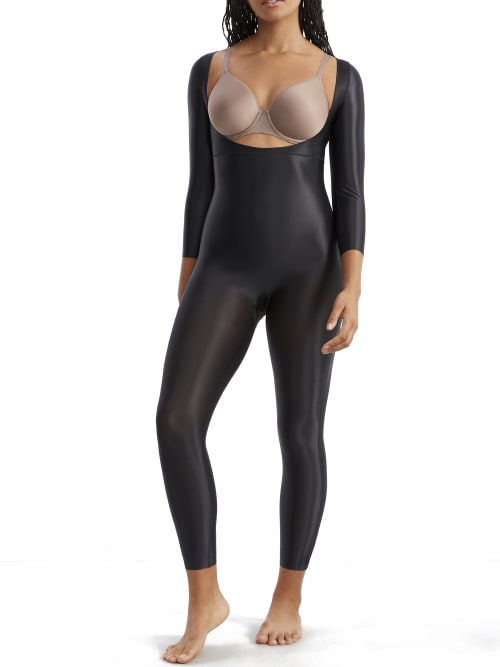 Spanx Suit Your Fancy Firm Control Open-bust Catsuit In Very Black