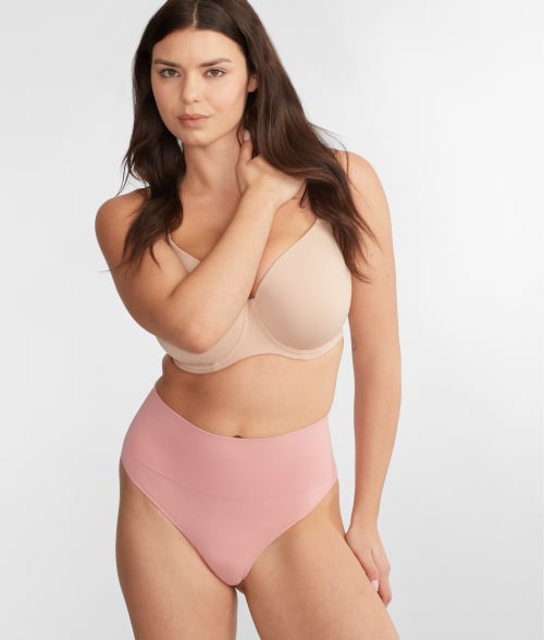 Shop Spanx Ecocare Firm Control Thong In Camellia Pink
