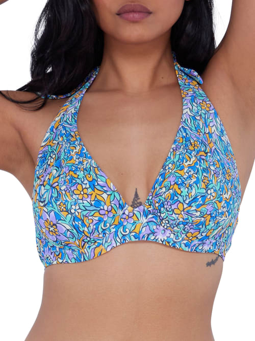 Sunsets Printed Muse Halter Bikini Top In Pansy Fields
