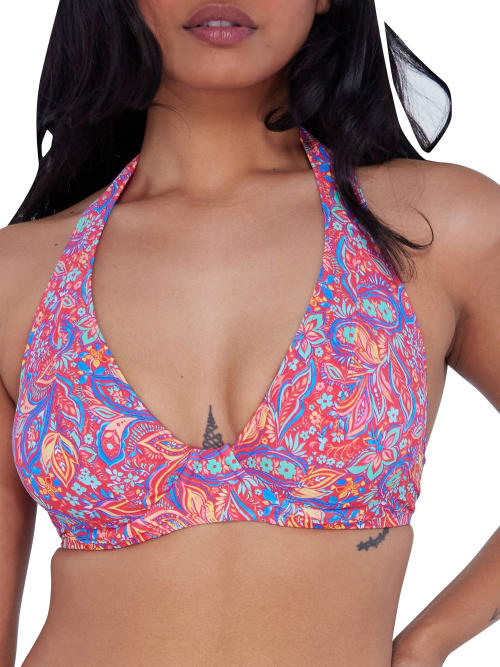 Sunsets Printed Muse Halter Bikini Top In Rue Paisley
