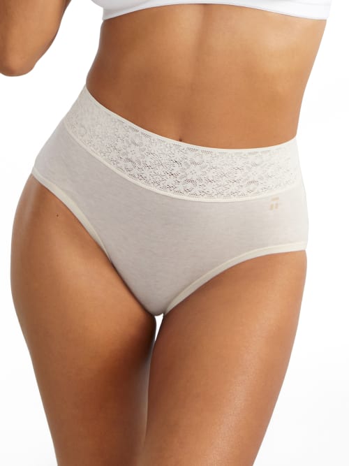 Tommy John Cool Cotton Lace High-waist Brief In Oatmeal Heather