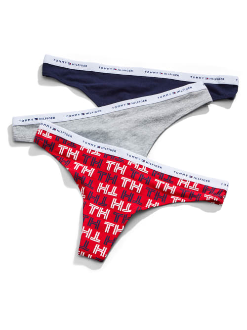 Tommy Hilfiger Cool Cotton Logo Thong 3-pack In Tricolor Deco
